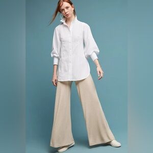 Anthropologie Maeve White Button-Up Long Balloon Sleeve Blouse Size 12